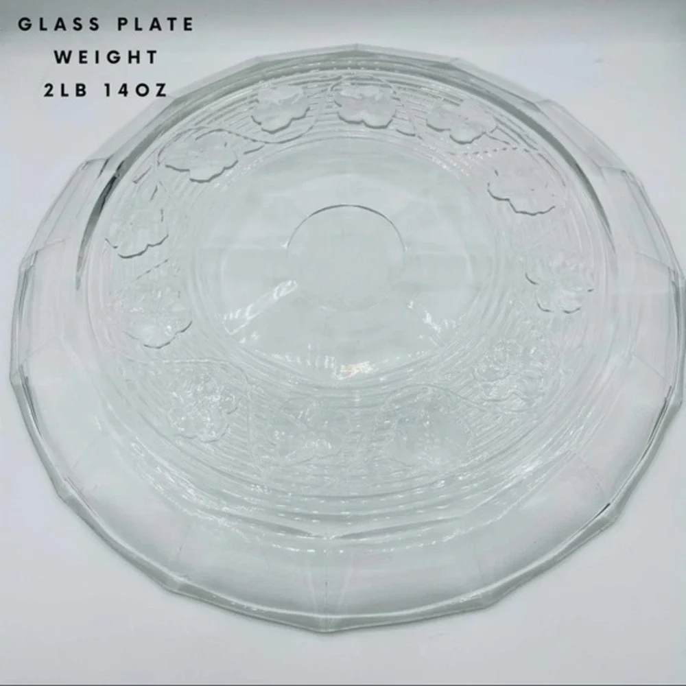 Vintage Glass Serving Plate - Poppy Flower | Large 12 x 12 | Home Dining